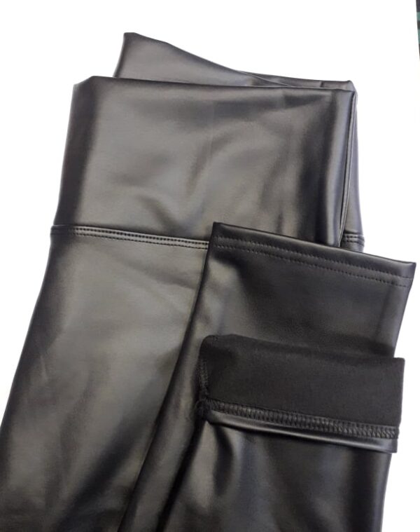 Bőr hatású bélelt leggings magasított - Image 3