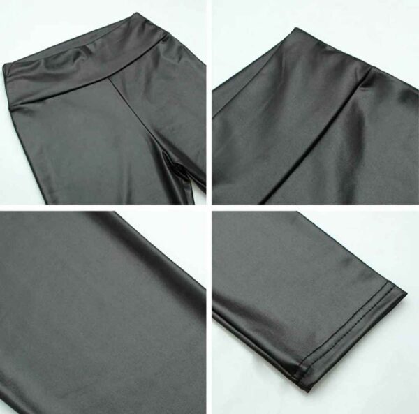 Bőr hatású bélelt leggings magasított - Image 5
